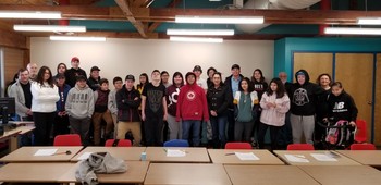 ADCS students along Mikisew Cree First Nation Chief and Council and Ward 9 Trustee Rubi Sakeskanip